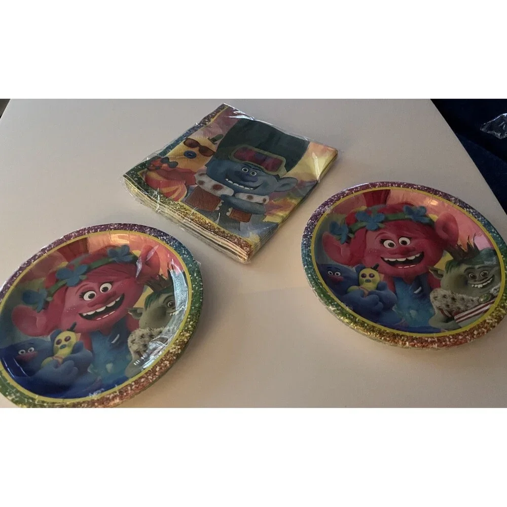 Treasure Trolls 20 Cake Plates And Napkins Happy Birthday Party